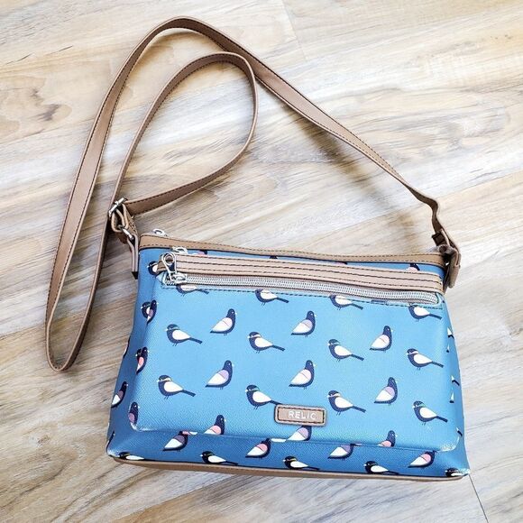 🔹️Relic Blue w/Bird Print "Evie" Crossbody Purse - Picture 2 of 13